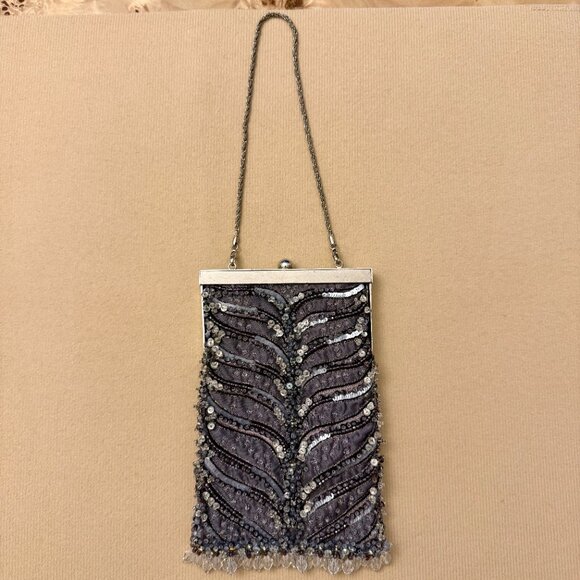 Badgley Mischka vintage grey mini beaded embellished evening bag - Picture 4 of 5